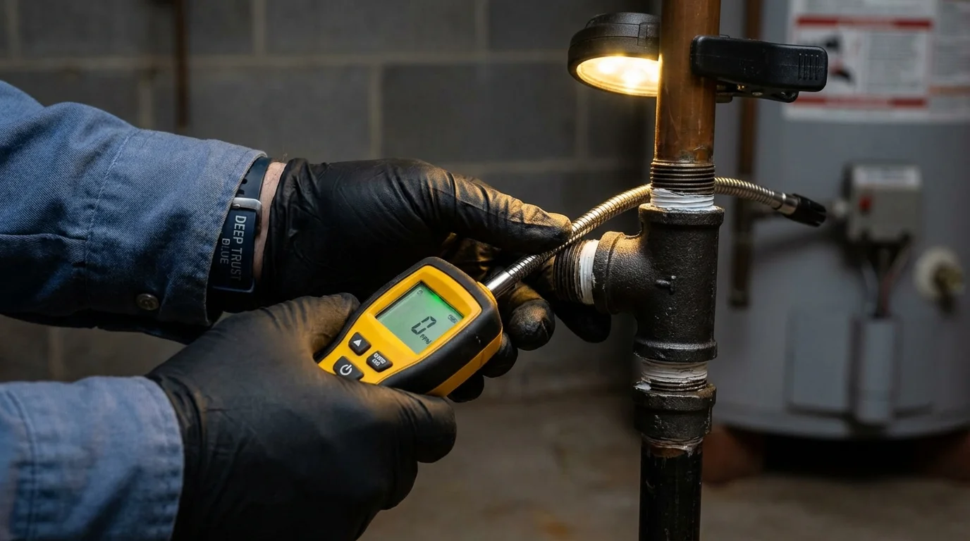 Gas leak detection with electronic sniffer by Johns Plumbing LLC in Cadillac