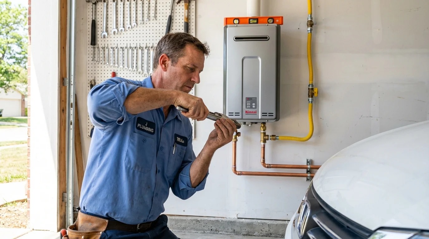 Tankless water heater installation by a Johns Plumbing LLC plumber in Cadillac